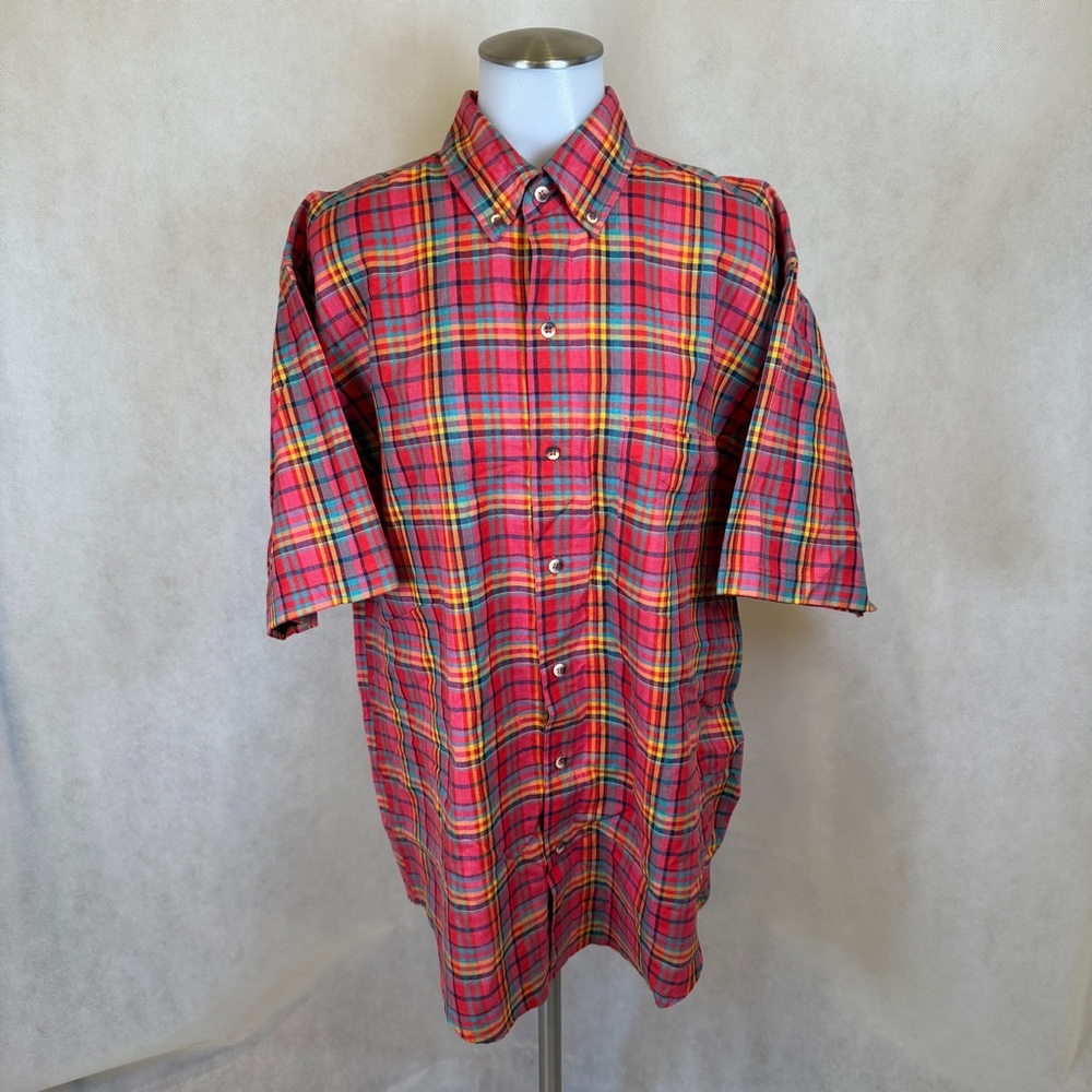 Honors Red Plaid Button Down Shirt Medium 100% Cotton